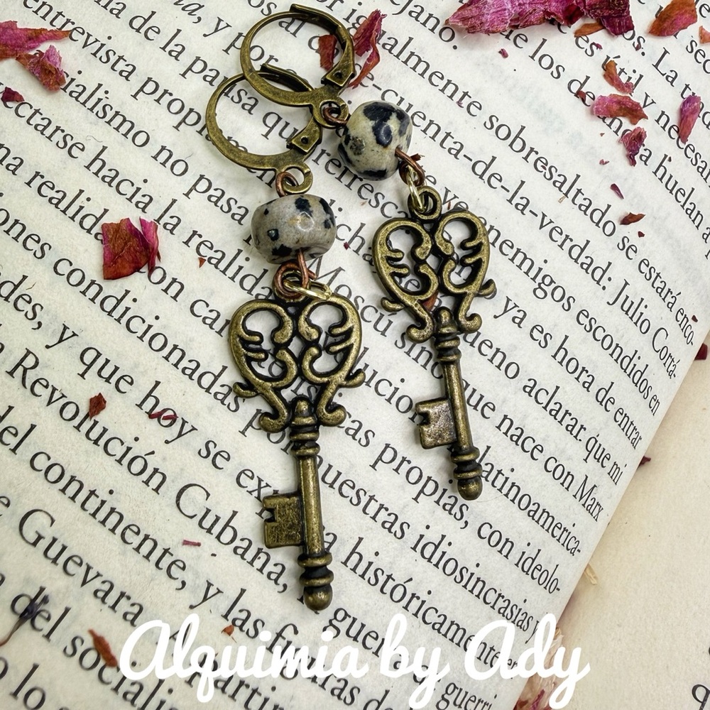 Old Gold and Black Dalmatian jasper Key Earrings